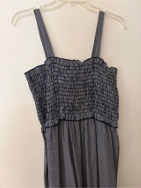 Susina Navy & White Strapless Smocked Jumpsuit